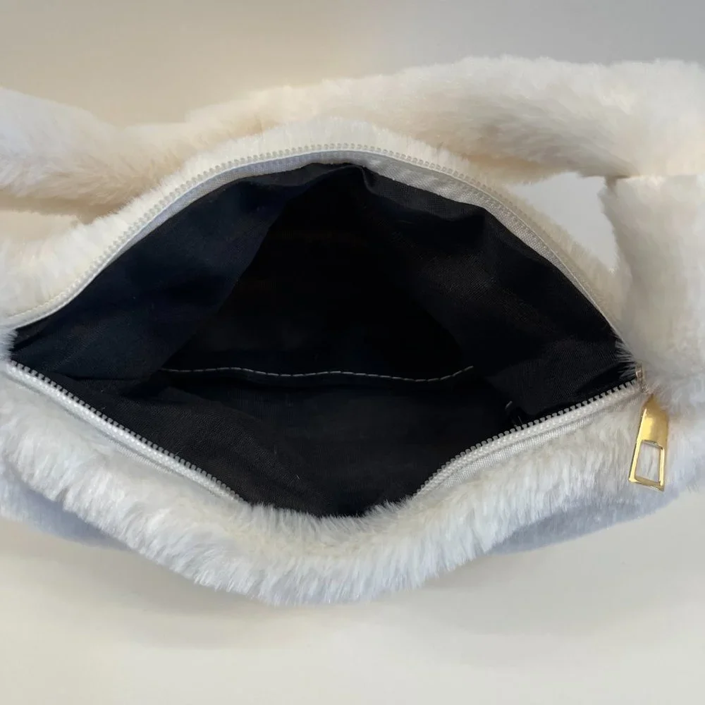 Furry Fluffy Soft Plush Shoulder Mini Hobo Handbag - NWT - Winter White